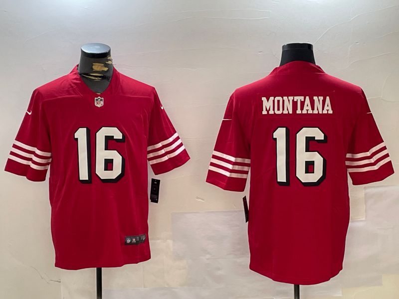 Men San Francisco 49ers #16 Montana Red Second generations 2024 Nike Limited NFL Jersey style 1